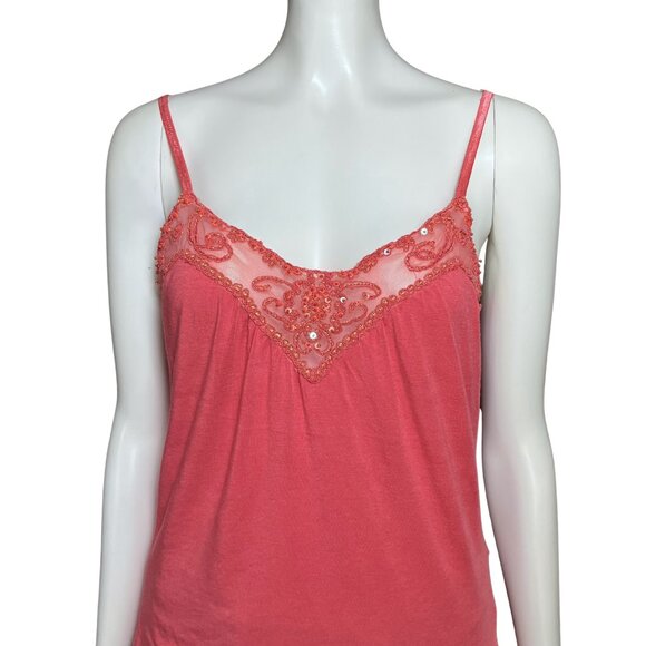Vintage Y2K Coral Sequin Beaded Cami Going Out Top Fairycore. Medium/Large. Tank - Picture 6 of 11
